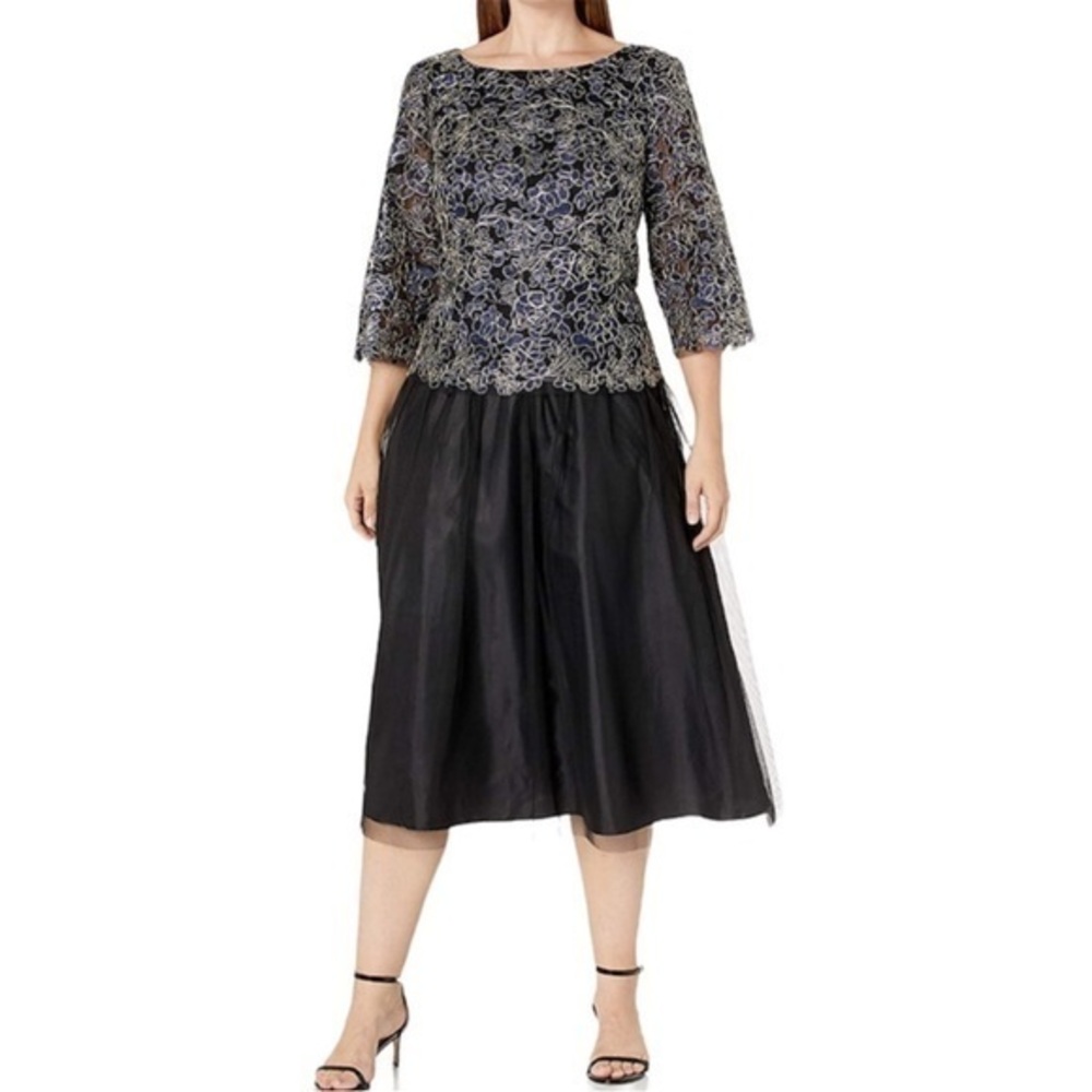 NWT Tadashi Shoji Black Floral Embroidered‎ Dress Sz 8